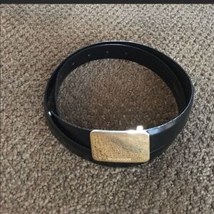 Burberry Black Leather with Gold Plaque Belt
